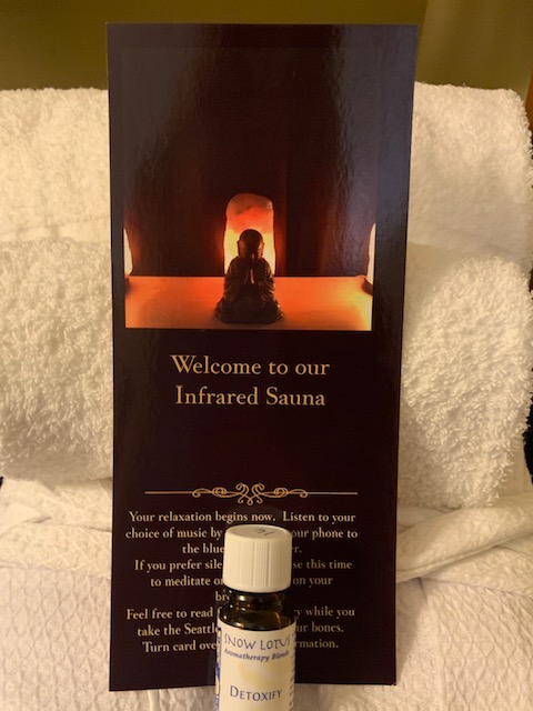 welcome note to the infrared sauna with essential oils