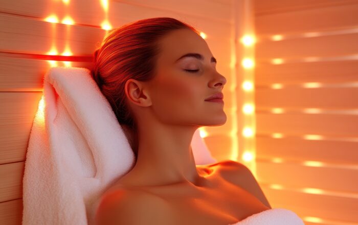 Woman in modern infrared sauna Infrared saunas are a newer wellness trend with unique health benefits